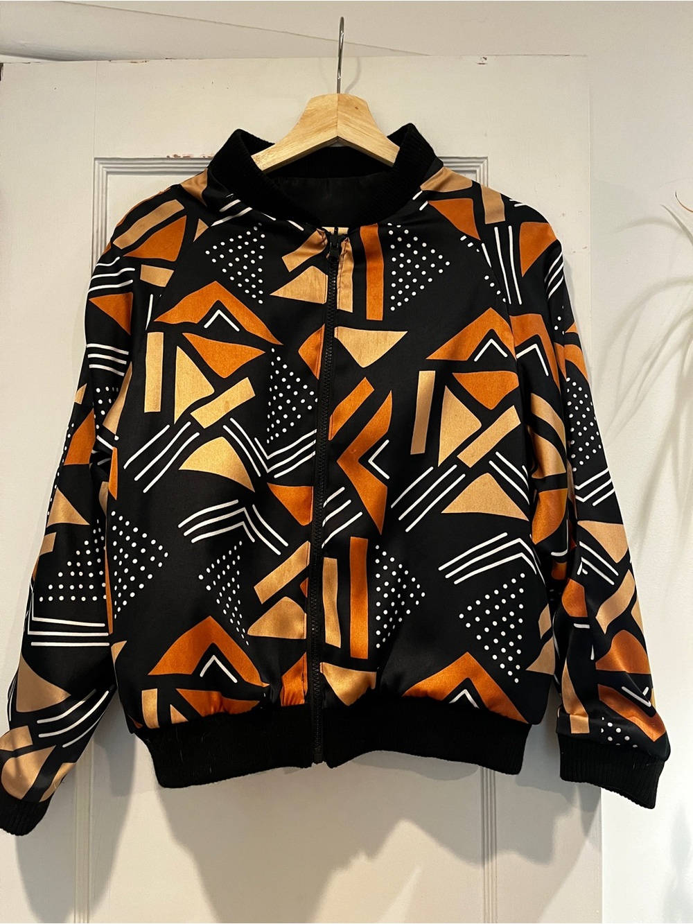 Women's African Bogolan Print Reversible Satin Bomber Jacket